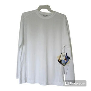 Mens White Bimini Bay Outfitters Performance Crew Fishing Shirt Long Sleeve L